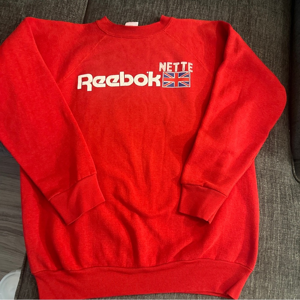 VTG 80s Reebok Sweater Mens Extra Large Red Spell Out Logo Pullover Crewneck USA